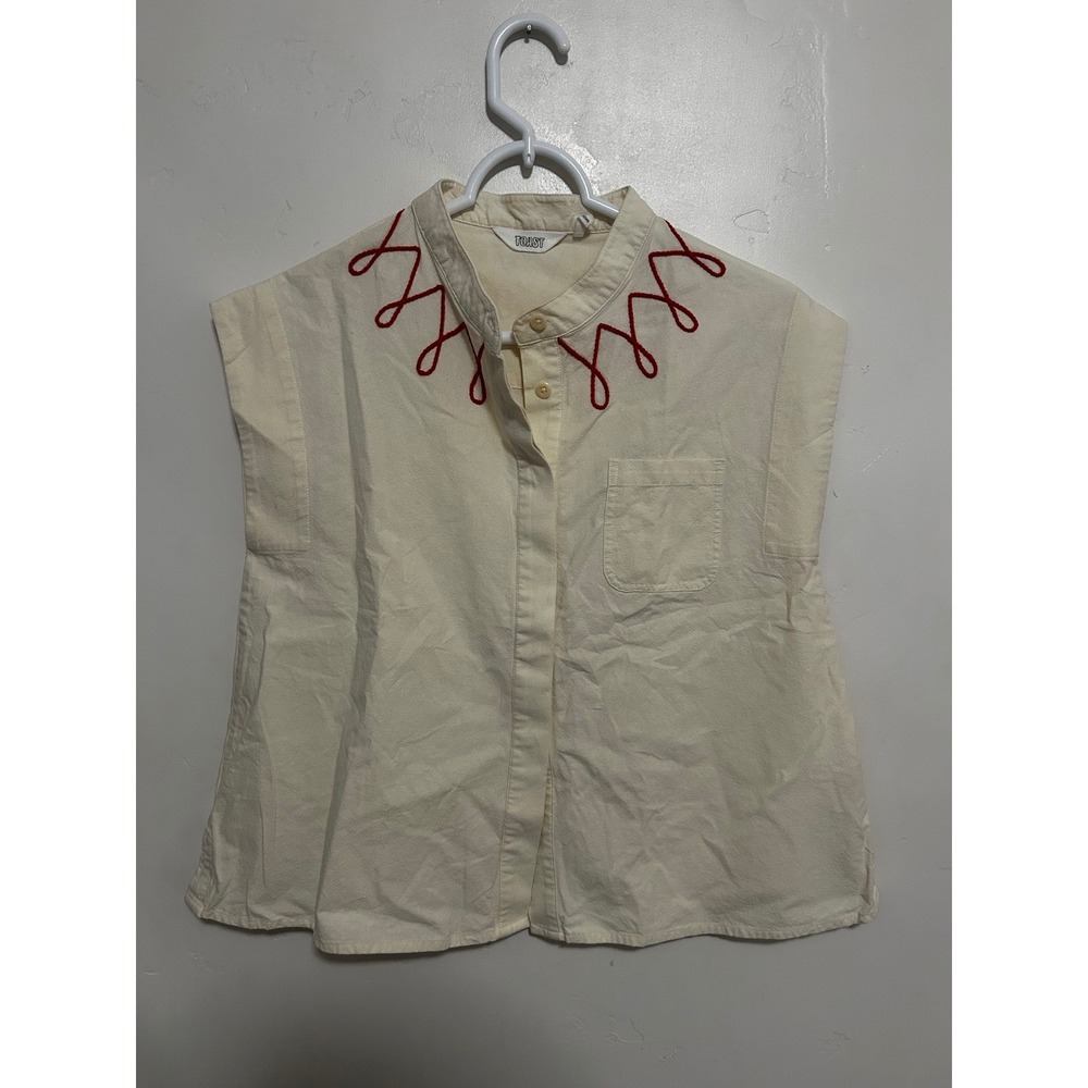Toast Women Cream Cotton Embroidered Sleeveless Blouse Top XXS